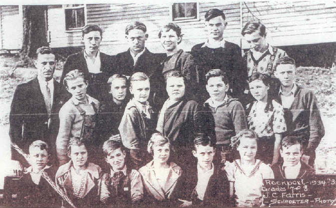 J. C. Farris with the Rockport Seventh and Eight Grade Class of 1934-1935 School Year.